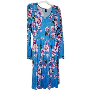 S floral 3/4 length sleeve relaxed fit floral dress